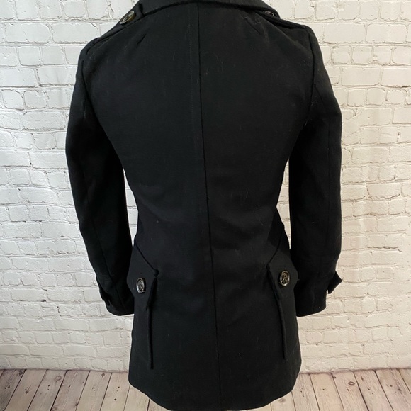 TOPSHOP Wool Blend Black Pea Coat - Picture 7 of 10